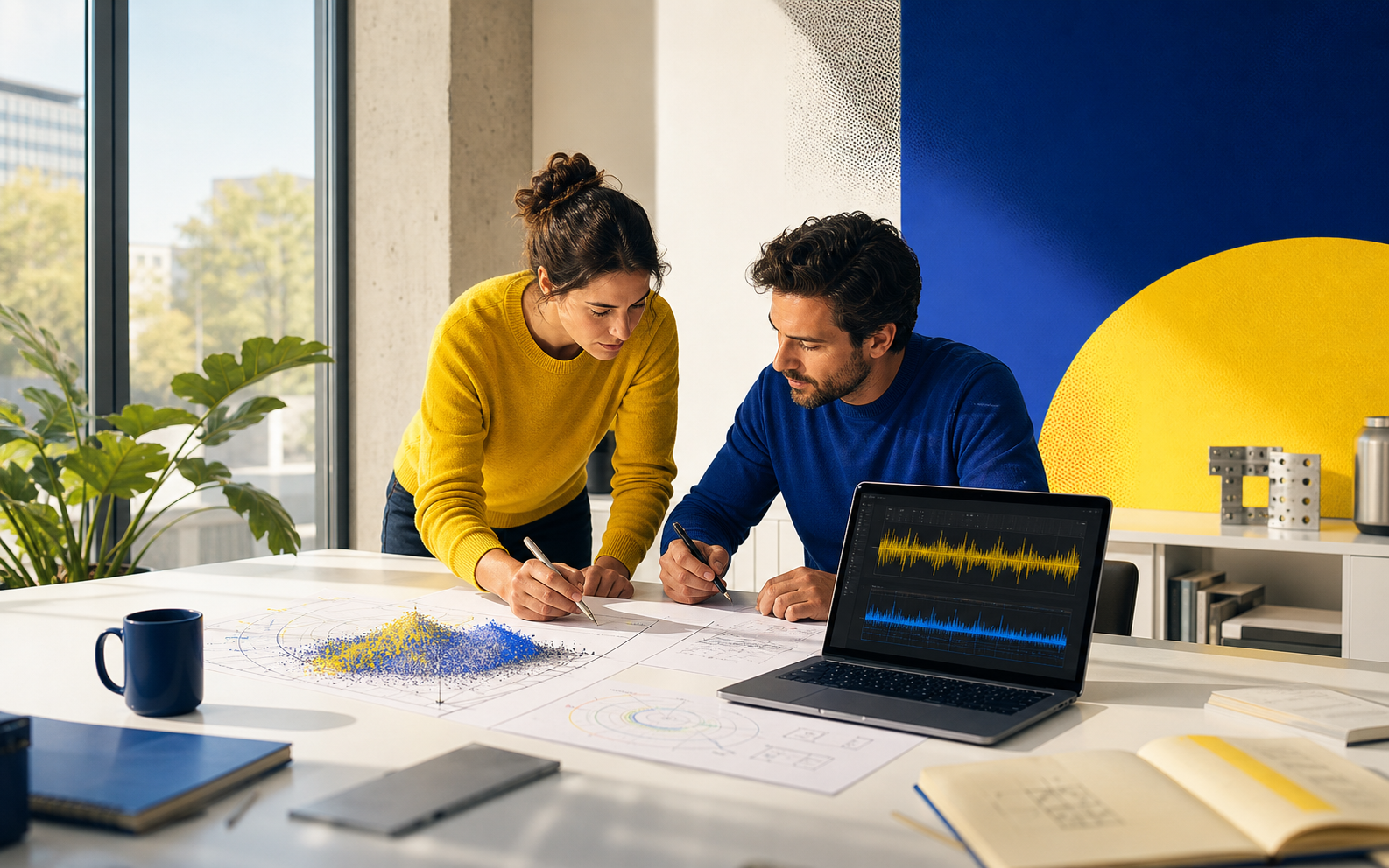 Two researchers creating independently during the day