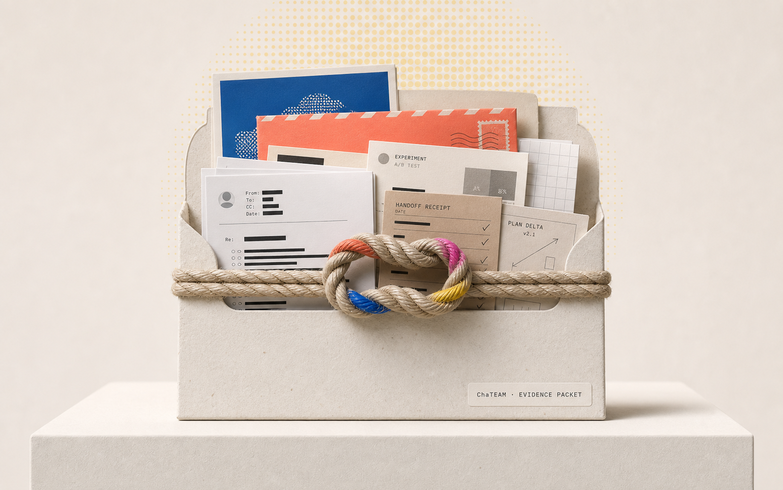 A tactile paper Evidence Mailbox containing letters and project evidence